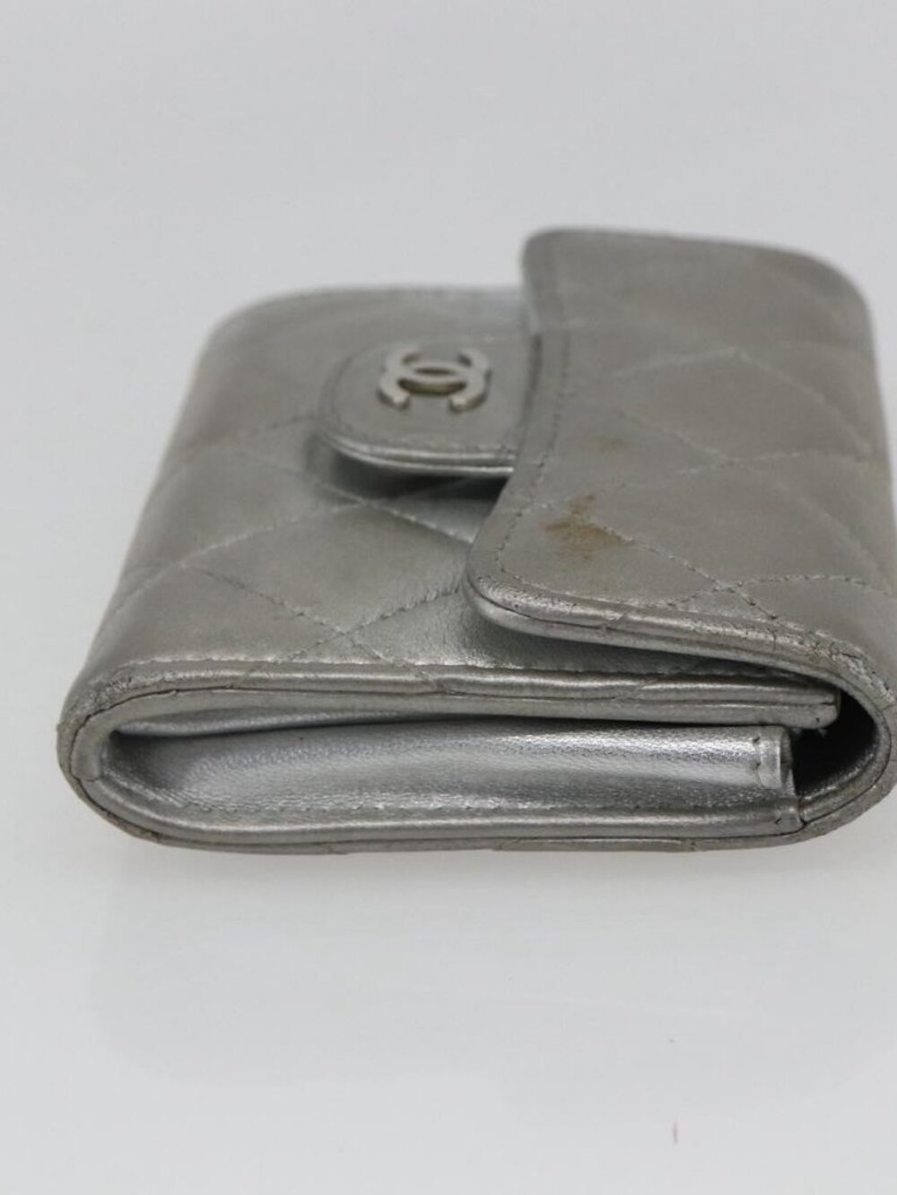 CHANEL Matelasse Card Case Leather Silver CC Auth 171336 - Picture 4 of 16